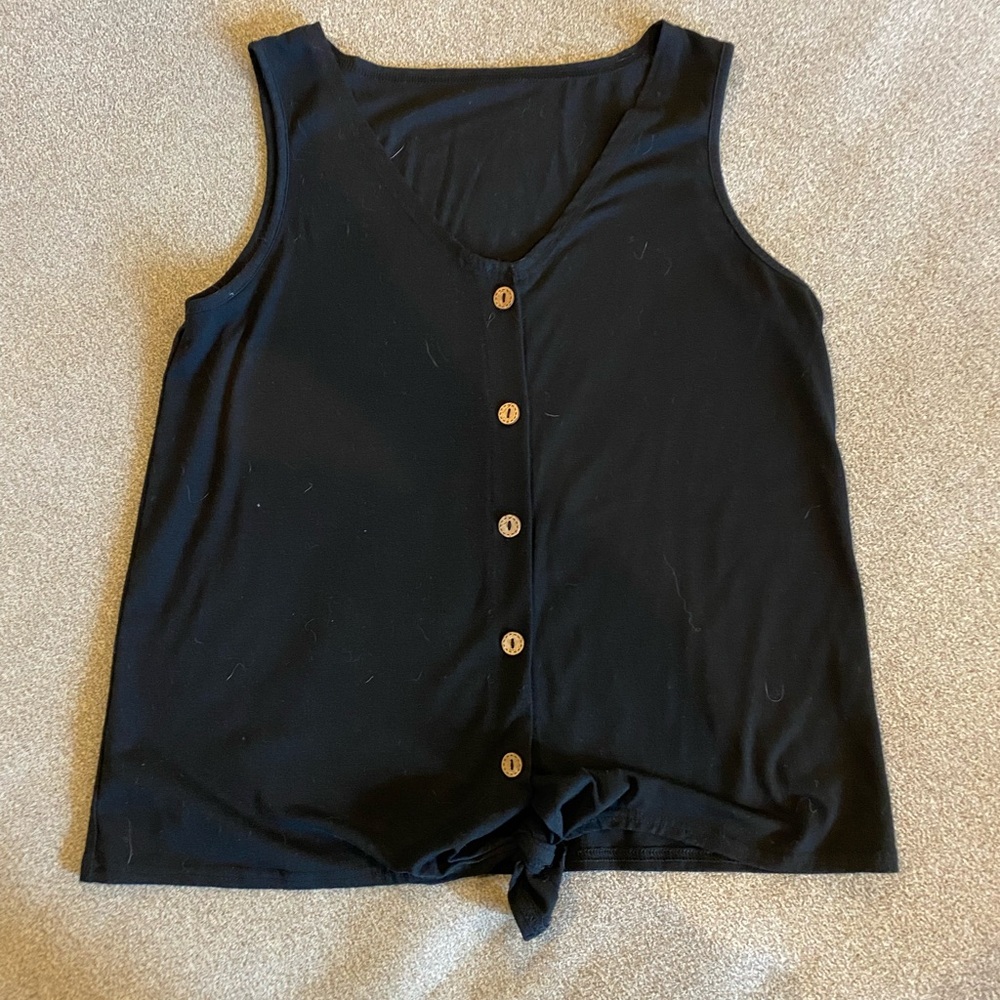 Black Sleeveless Button-Down Top